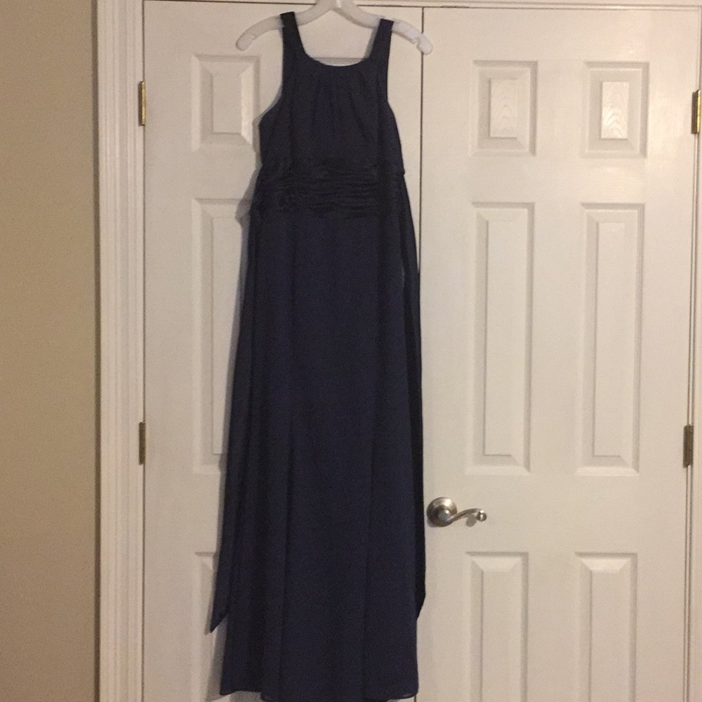 David's Bridal Navy Chiffon dress with Satin Sash